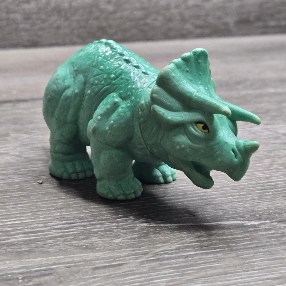 Vintage Playskool 1988 Triceratops Dinosaur Green Soft Rubber Action Figure Toy
